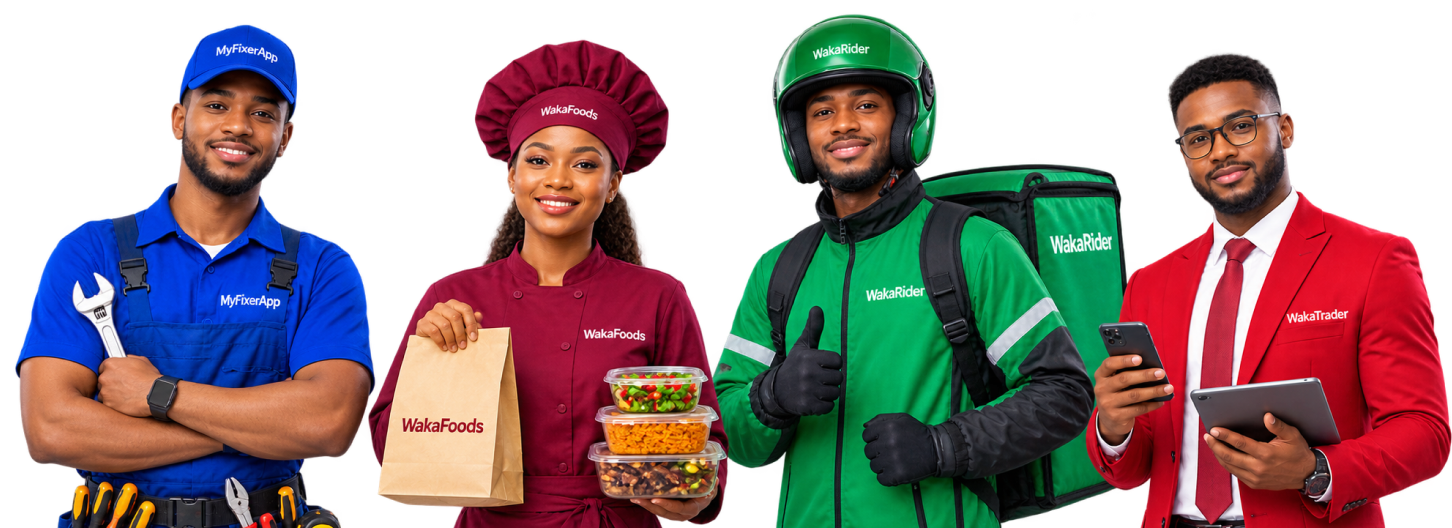 MyFixer, WakaFoods, WakaRider and WakaStores professionals