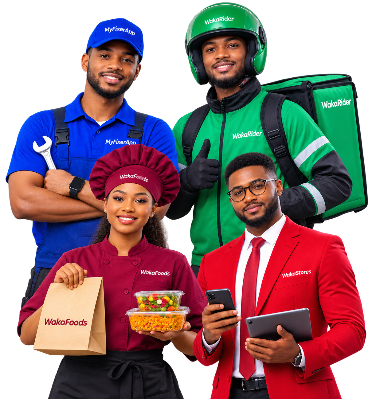 MyFixer, WakaFoods, WakaRider and WakaStores professionals
